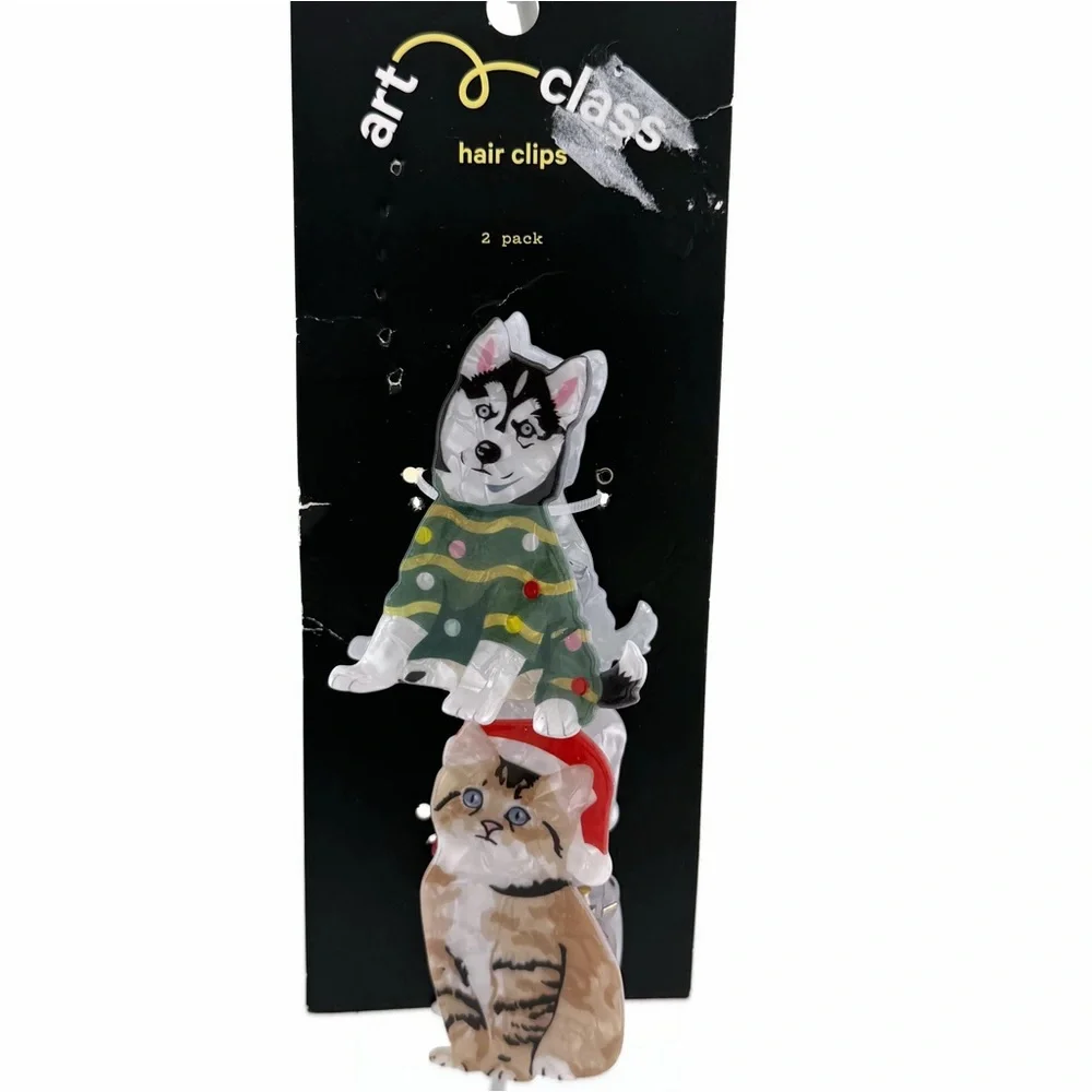 art class Festive Dog Cat Hair Claw Clips Set of 2
